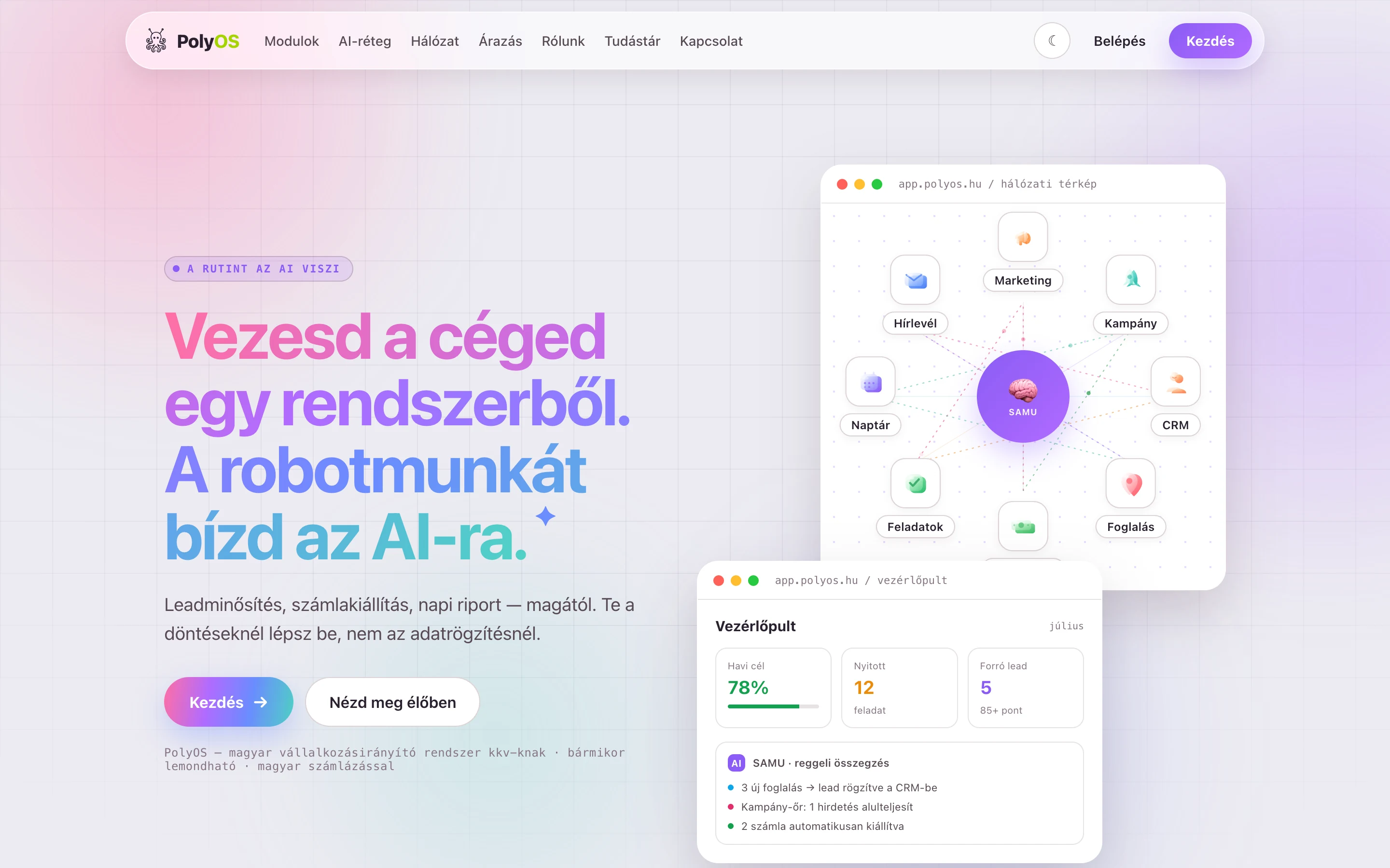 A POLY-OS weboldala: vállalatirányító rendszer kkv-knak