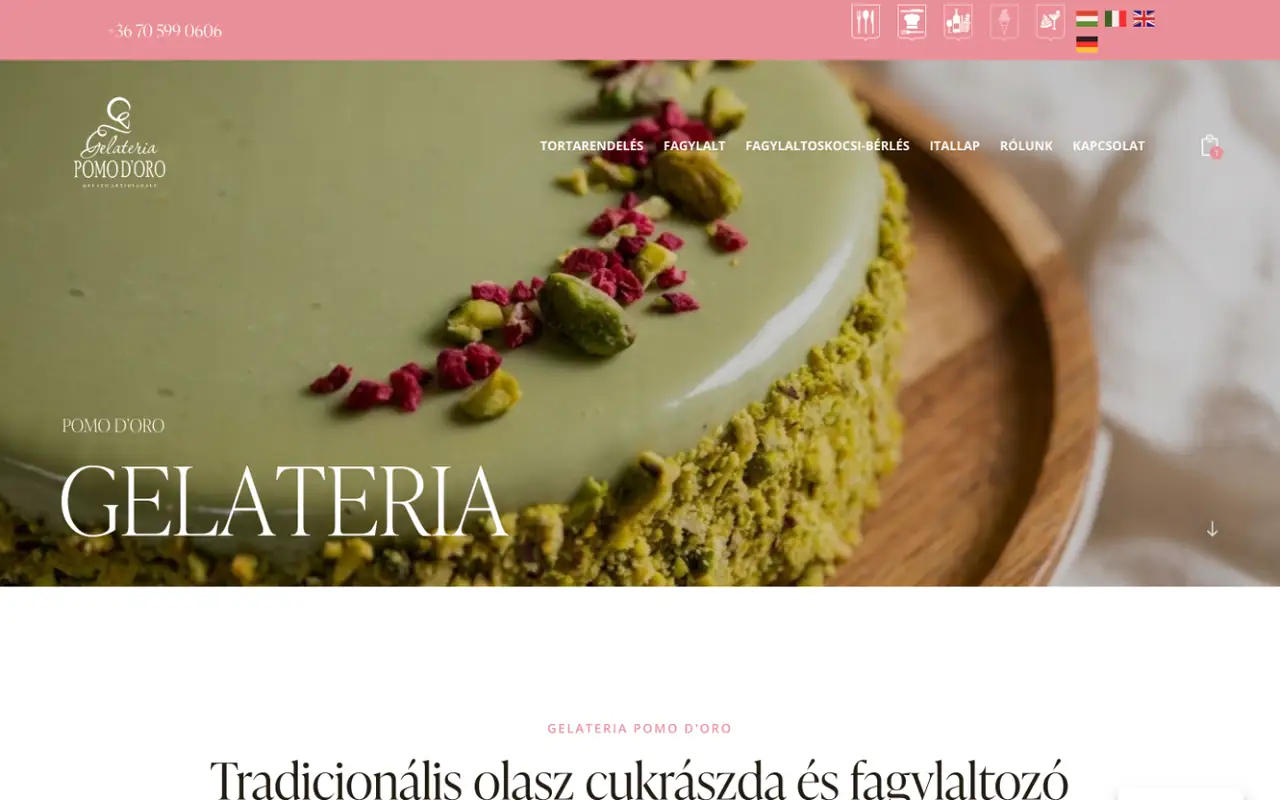 Tortarendelés szeletszám-választással a Gelateria Pomo d'Oro webshopjában