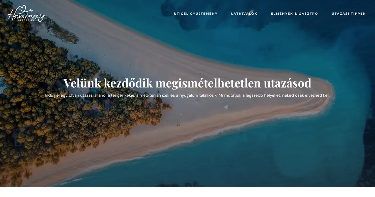 A Horvátország szeretlek utazási portál főoldala
