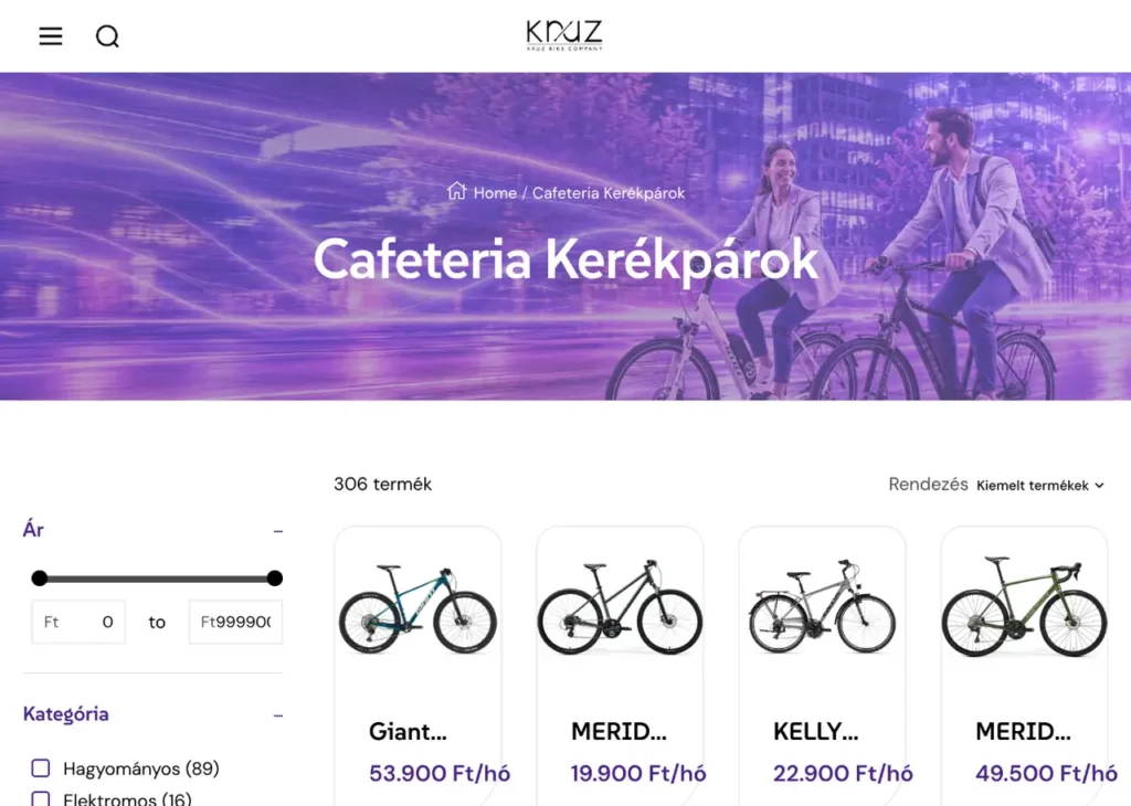 Cafeteria-kerékpárok havidíjjal mobilon