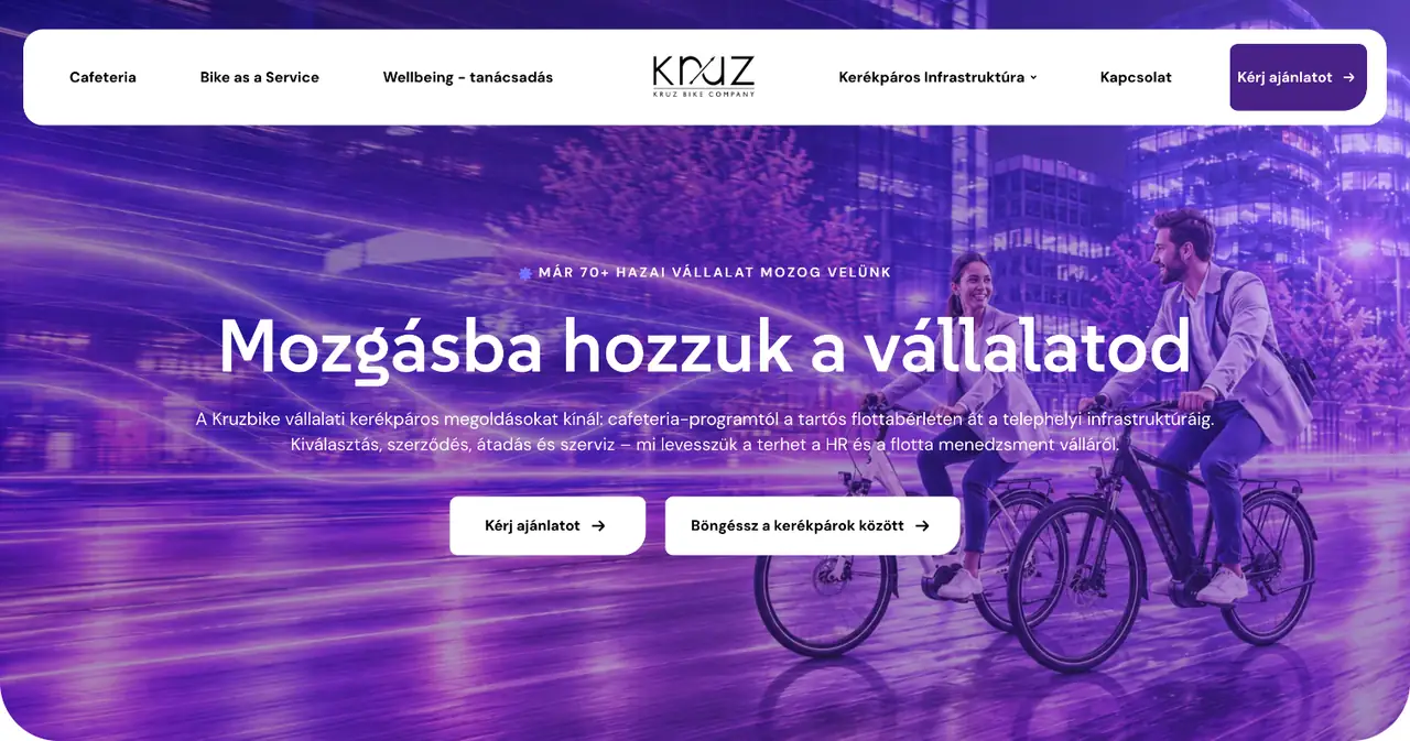 A Kruz Bike megújult, vállalatoknak szóló főoldala