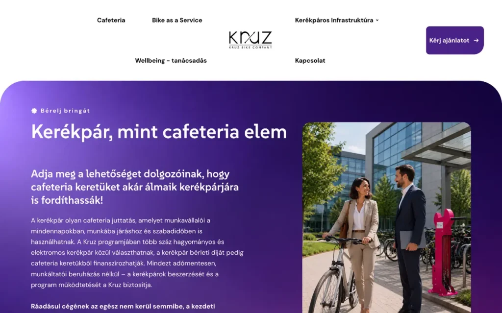 Cafeteria-program, flottabérlés és céges infrastruktúra a Kruz Bike főoldalán