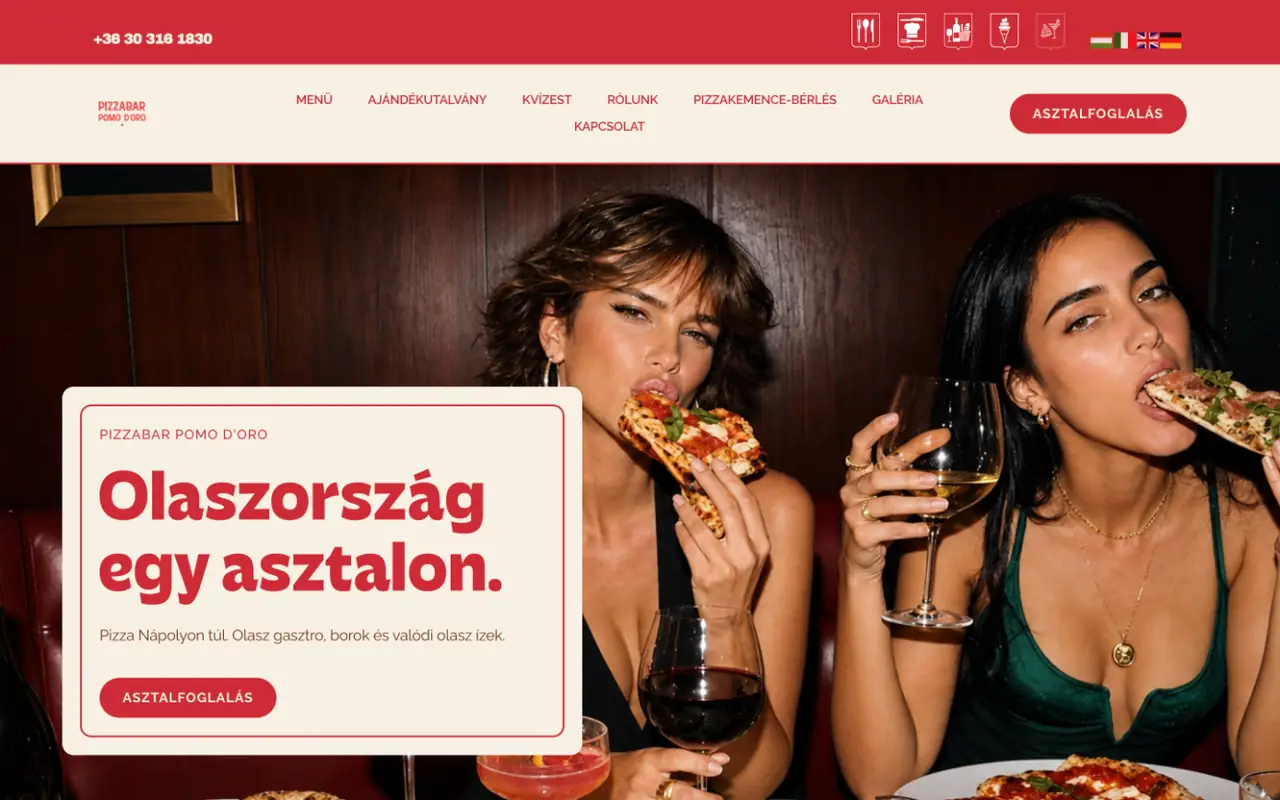 Pizzabar Pomo d'Oro weboldal