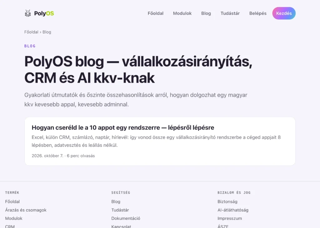 A PolyOS blog nyitóoldala
