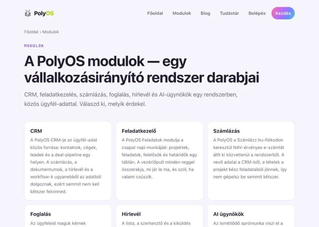 A POLY-OS 14 bekapcsolható modulja