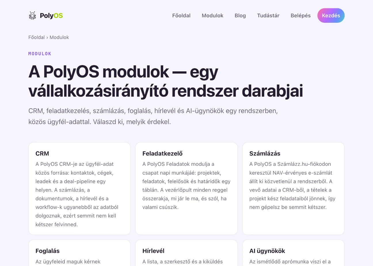 A POLY-OS 14 bekapcsolható modulja
