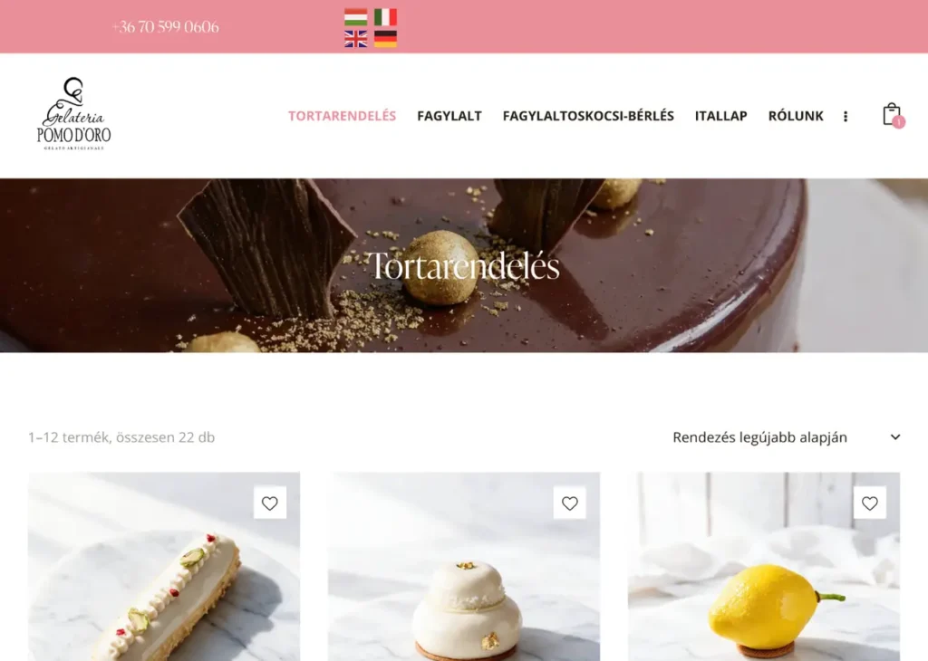 Gelateria Pomo d'Oro tortaoldal