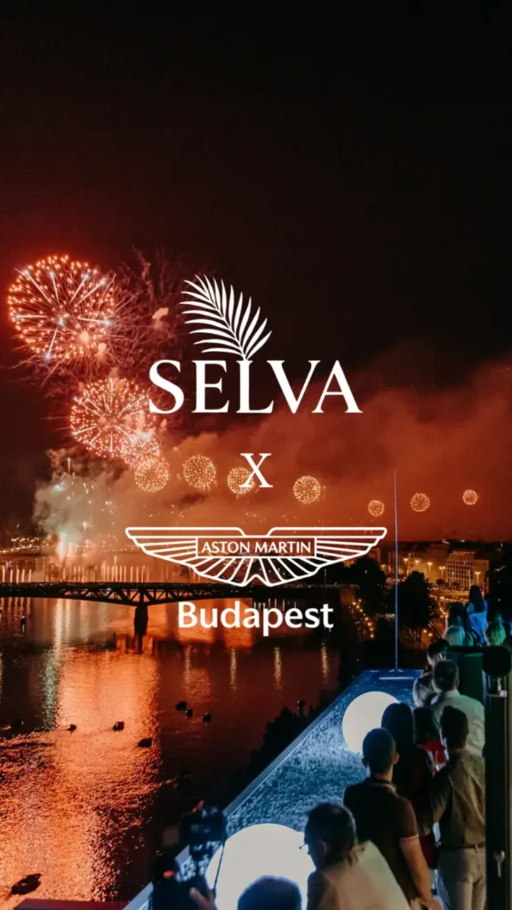 Selva × Aston Martin asztalfoglalási kampányposzter tűzijátékkal