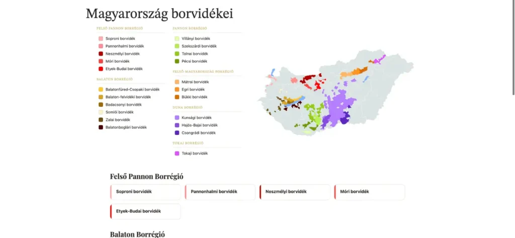 Borvidék-térkép és a borvidék pincészetei a Winelovers oldalán